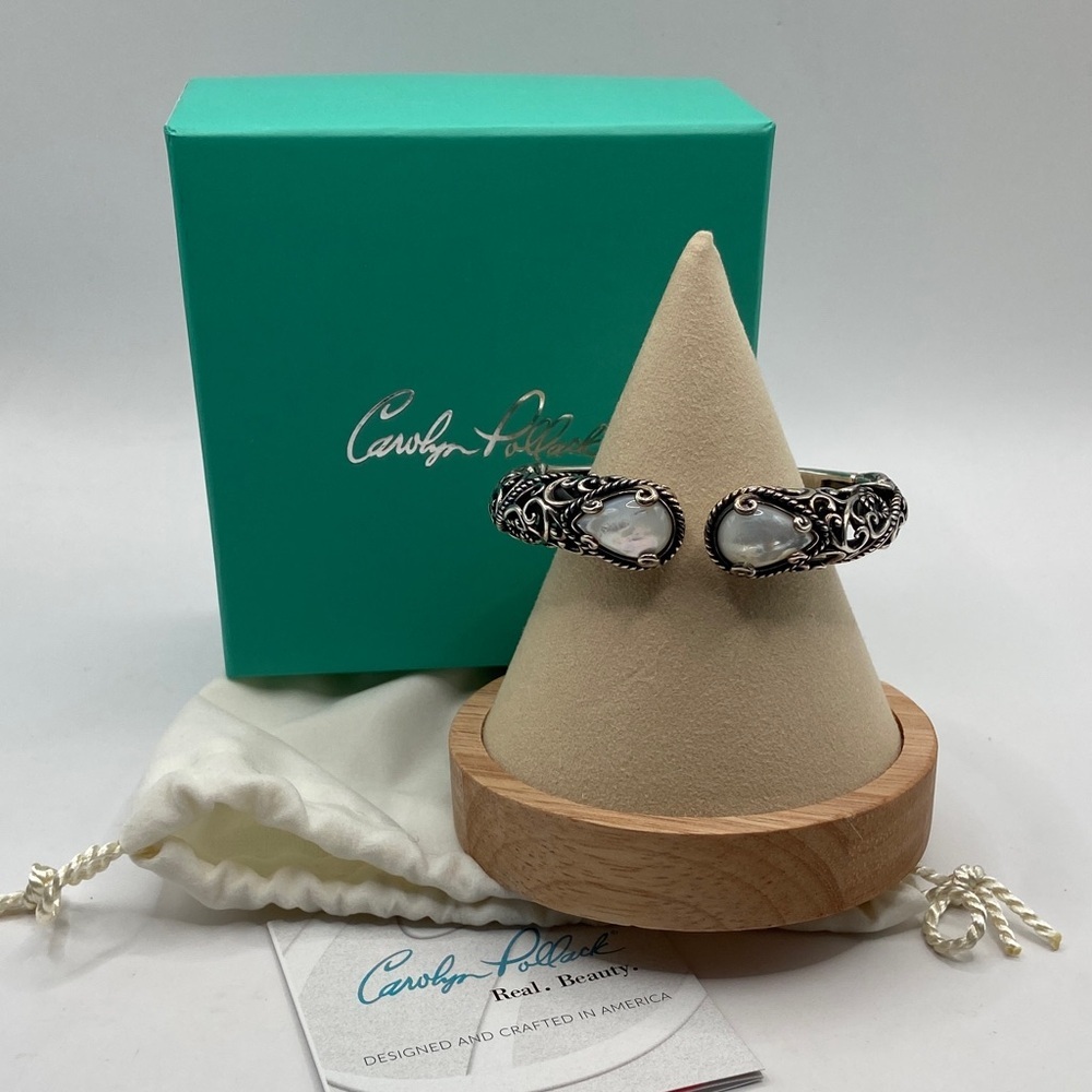 Carolyn Pollack Sterling Silver 925 Hinged Mother of Pearl Cuff Bracelet S New